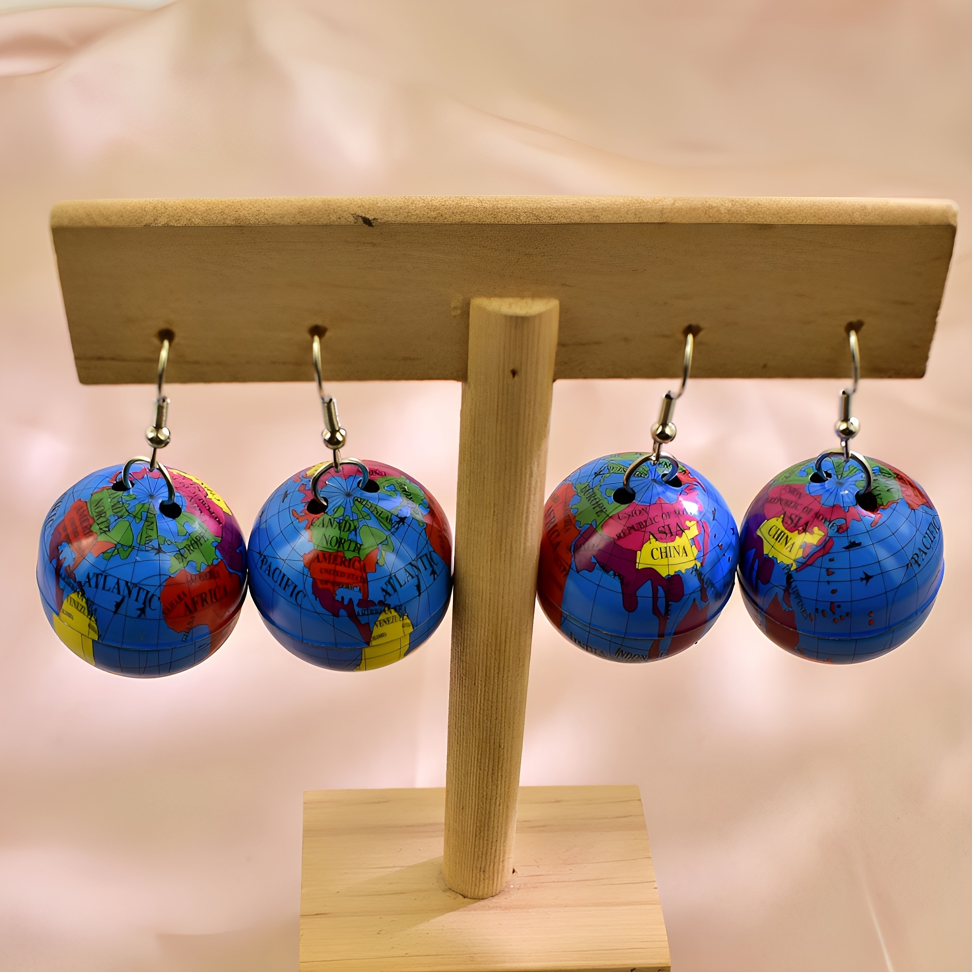 Earth Dangle Earrings with Colorful Continents - Summer Jewelry